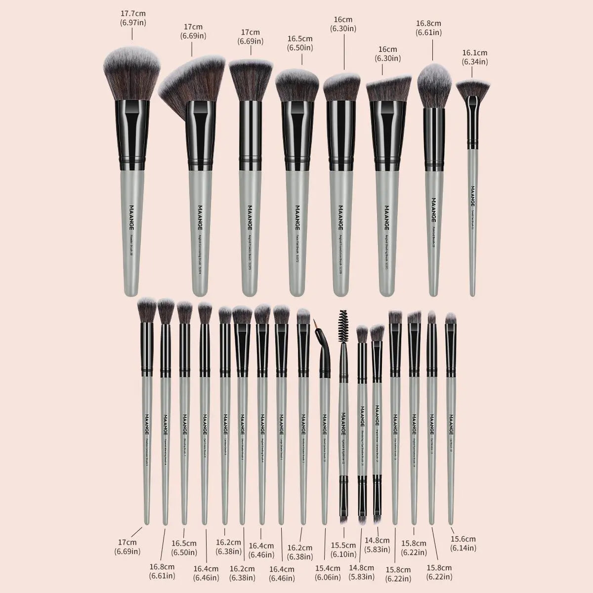 MAANGE Soft Bristle Makeup Brushes Sets, Multifunctional Makeup Brushes, Cosmetic Brushes, with Comfortable Grip, 25Pcs/Set Makeup Tools for Foundation, Powder, Concealers, Eyeshadow, Blush, Valentine'S Day Gift, Makeup Brush Kit