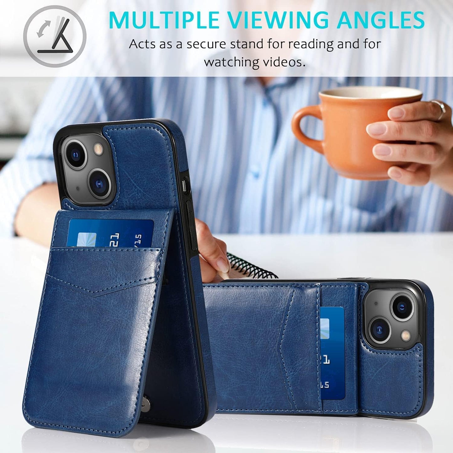 Iphone 13 Wallet Case with Credit Card Holder for Women Men PU Leather Wallet Case for Iphone 13 Case 6.1 Inch (Blue)