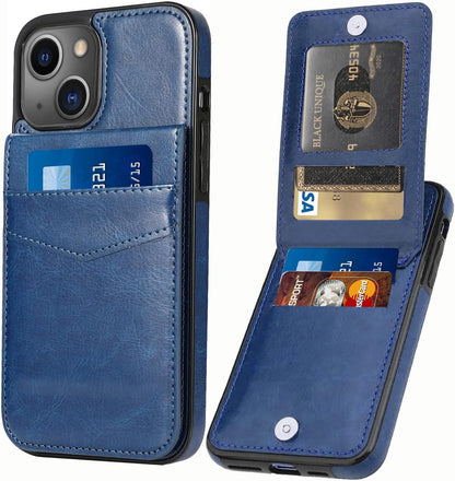 Iphone 13 Wallet Case with Credit Card Holder for Women Men PU Leather Wallet Case for Iphone 13 Case 6.1 Inch (Blue)