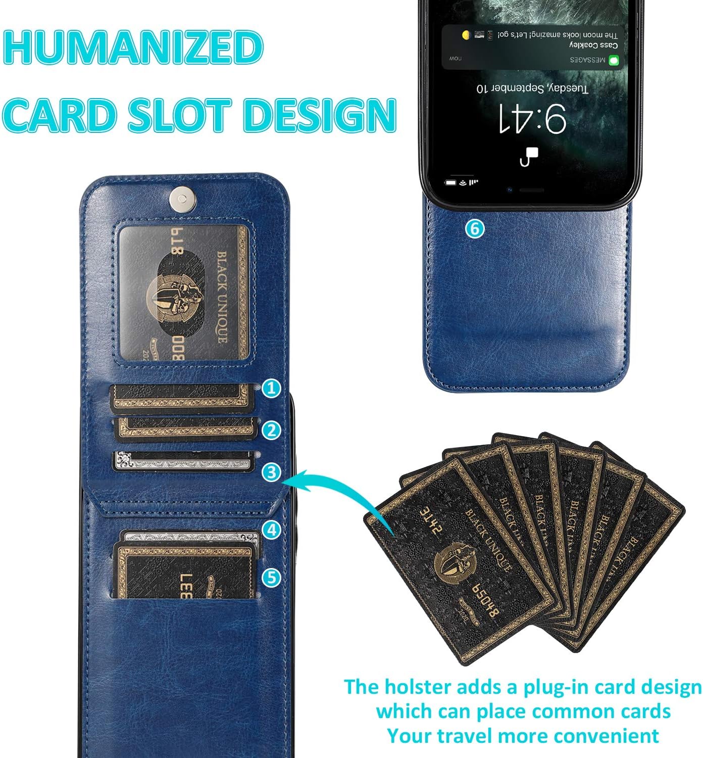 Iphone 13 Wallet Case with Credit Card Holder for Women Men PU Leather Wallet Case for Iphone 13 Case 6.1 Inch (Blue)